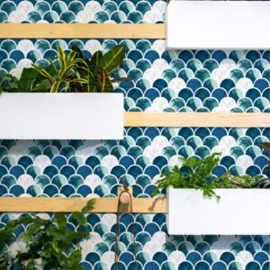 Blue Marble Wallpaper Nautical Scallop Tiles Peel And Stick Removable