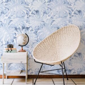 Blue Palm Leaf Removable Wallpaper / Tropical Self Adhesive
