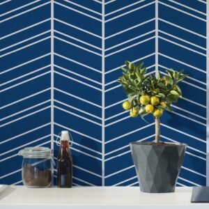 Large Blue Herringbone Wallpaper, Peel And Stick, Self Adhesive