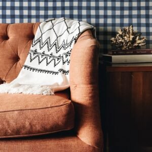 Navy Plaid Removable Wallpaper, Buffalo Check Watercolor, Temporary