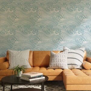 Ocean Waves Wallpaper, Coastal Style, Nautical Japanese, Self Adhesive
